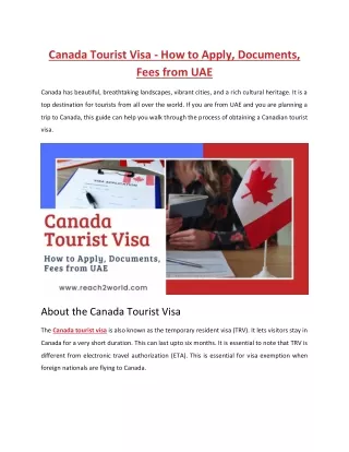 Canada Tourist Visa - How to apply, documents, fees from UAE