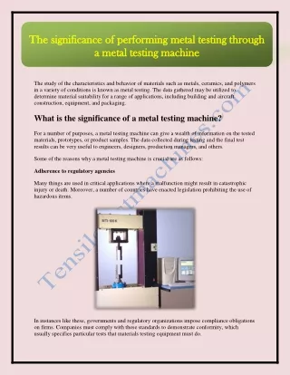 The significance of performing metal testing through  a metal testing machine