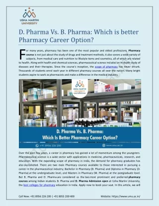 D.Pharm Vs. B.Pharm: Which Is Better Pharmacy Career Option?