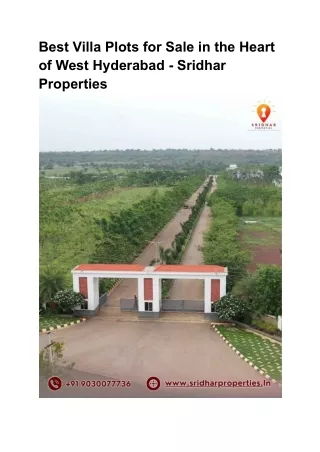 Best Villa Plots for Sale in the Heart of West Hyderabad - Sridhar Properties