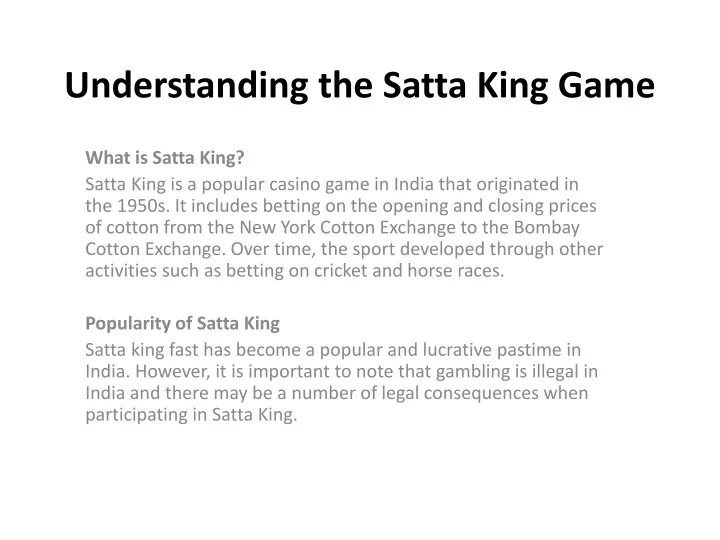 understanding the satta king game