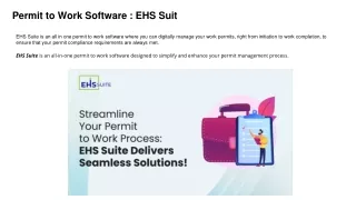 Permit to Work Software : EHS Suit