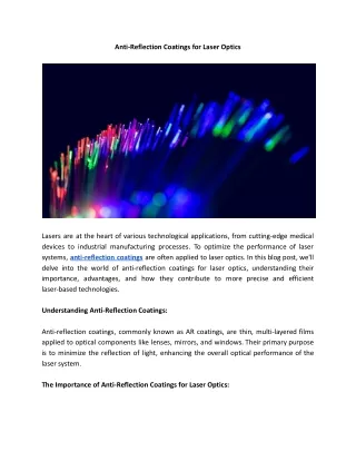 Anti-Reflection Coatings for Laser Optics