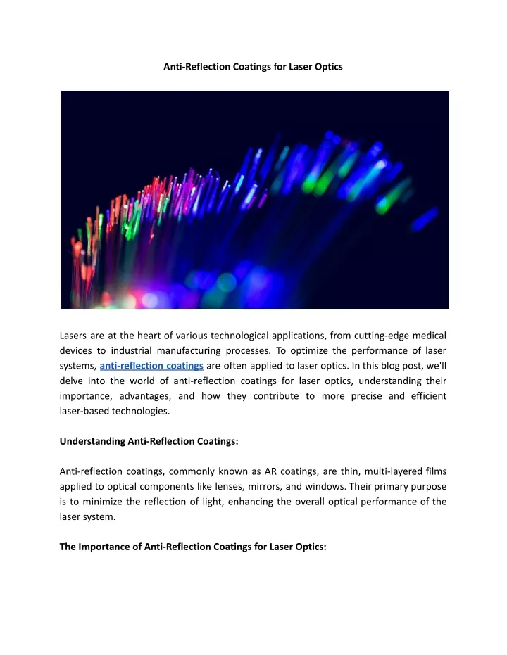 anti reflection coatings for laser optics