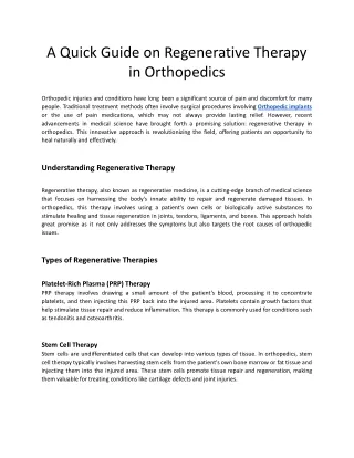 A Quick Guide on Regenerative Therapy in Orthopedics siora surgical