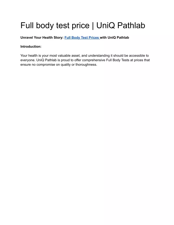 full body test price uniq pathlab