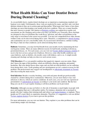 What Health Risks Can Your Dentist Detect During Dental Cleaning