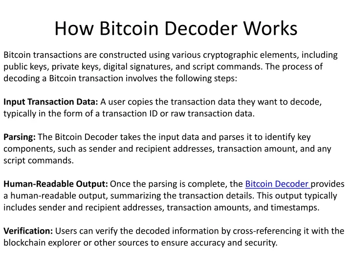 how bitcoin decoder works