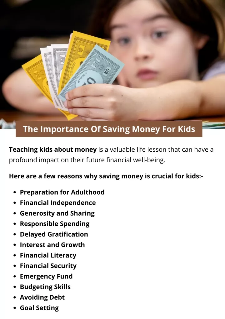 the importance of saving money for kids