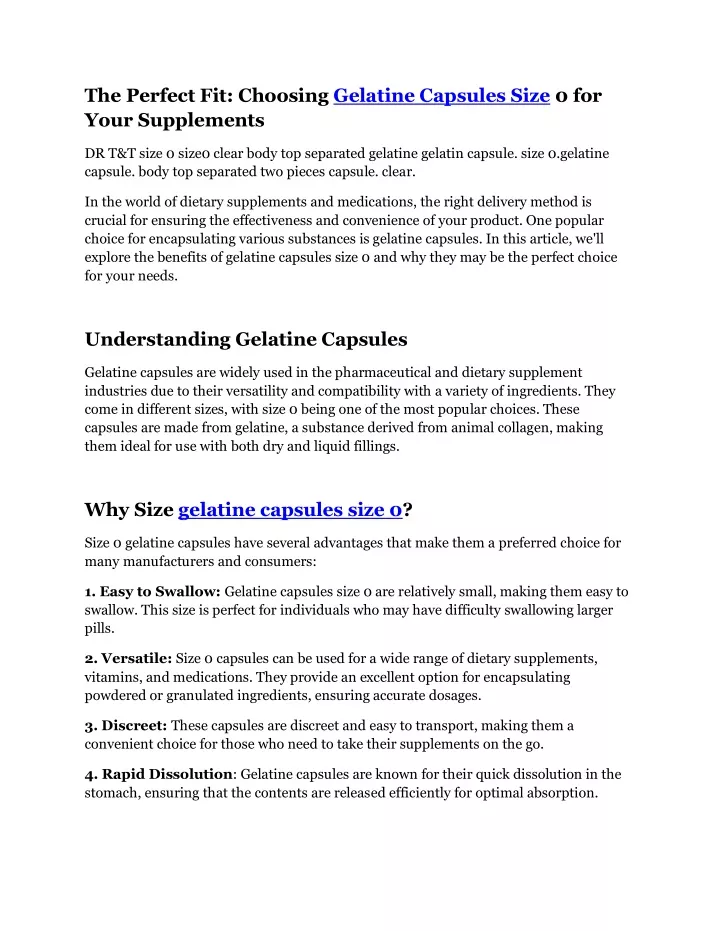 the perfect fit choosing gelatine capsules size