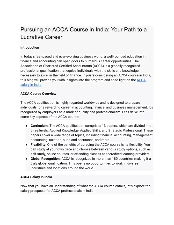 pursuing an acca course in india your path