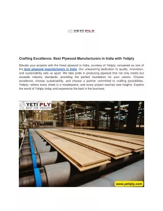 Best Plywood Manufacturers in India with Yetiply