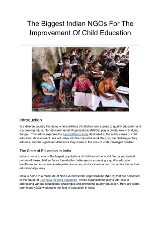 The Biggest Indian NGOs for the Improvement of Child Education