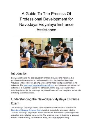 A Guide to the Process of Professional Development for Navodaya Vidyalaya Entrance Assistance