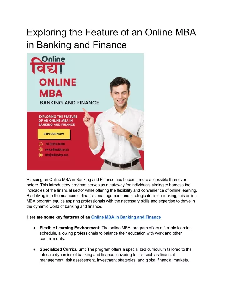 exploring the feature of an online mba in banking