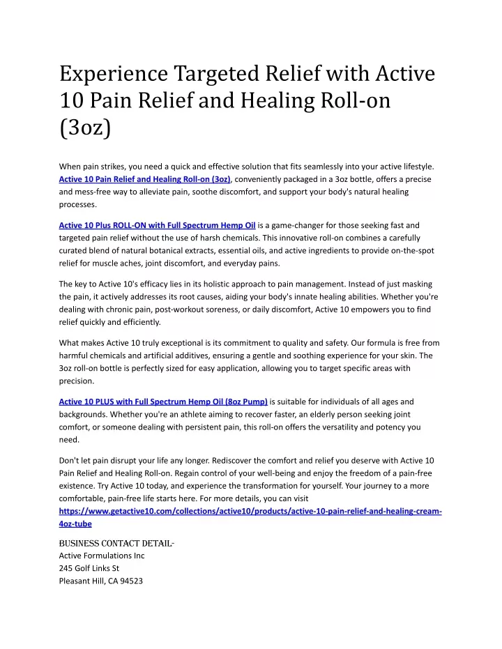 experience targeted relief with active 10 pain