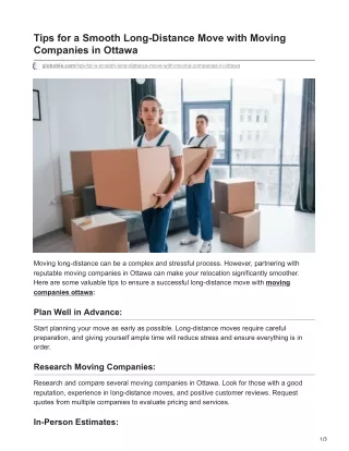 Tips for a Smooth Long-Distance Move with Moving Companies in Ottawa
