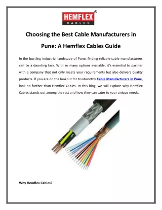 Choosing the Best Cable Manufacturers in Pune A Hemflex Cables Guide
