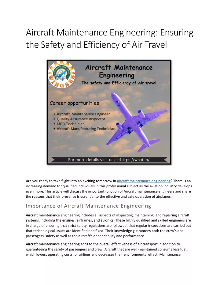 PPT - Aircraft Maintenance Engineering Ensuring the Safety and ...