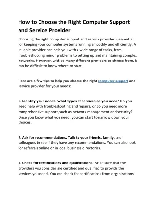 How to Choose the Right Computer Support and Service Provider