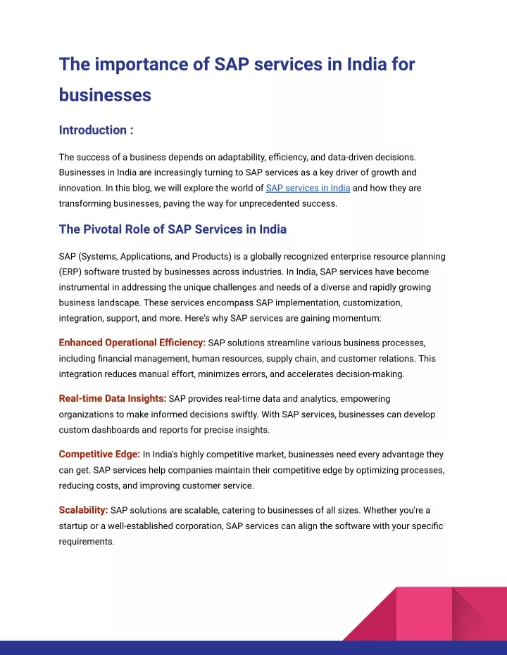 the importance of sap services in india for