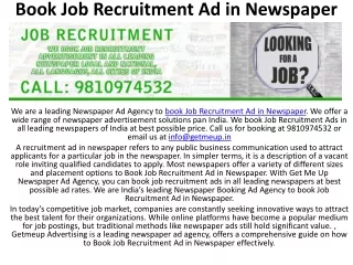 Book Job Recruitment Ad in Newspaper