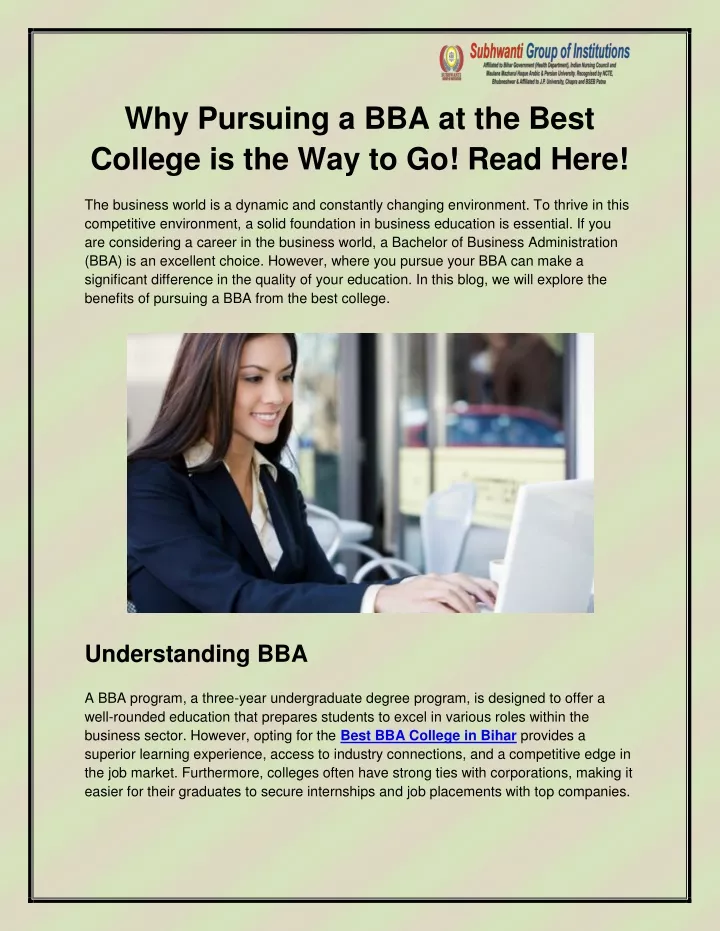 why pursuing a bba at the best college