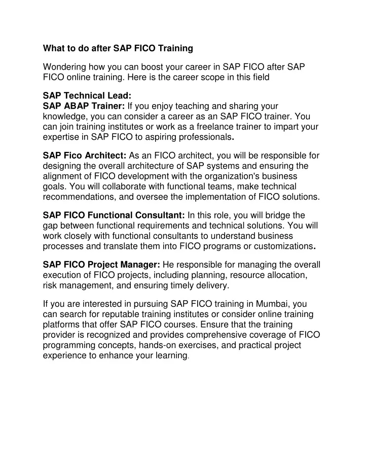 what to do after sap fico training wondering