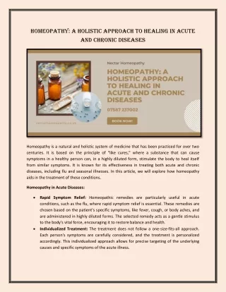 Homeopathy A Holistic Approach to Healing in Acute and Chronic Diseases