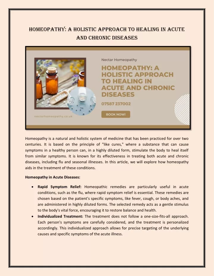 homeopathy a holistic approach to healing