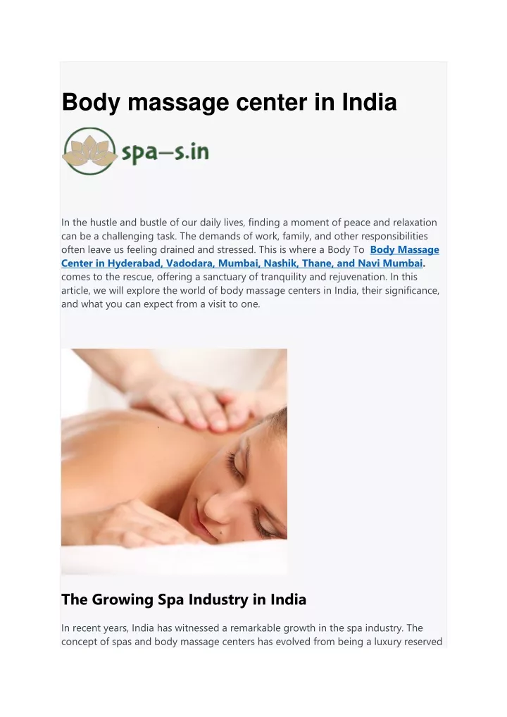 body massage center in india