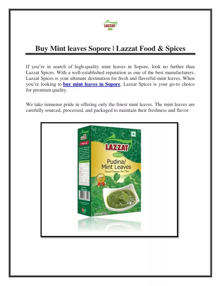 buy mint leaves sopore lazzat food spices