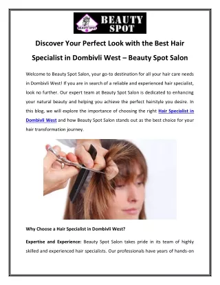 Discover Your Perfect Look with the Best Hair Specialist in Dombivli West – Beauty Spot Salon