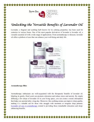 Unlocking the Versatile Benefits of Lavender Oil