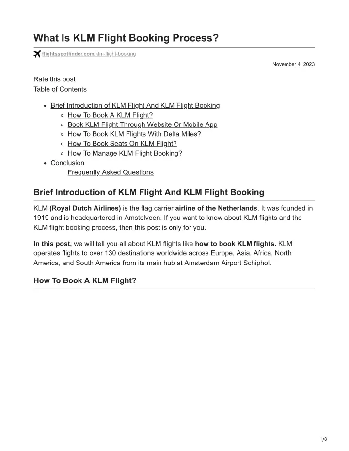 what is klm flight booking process
