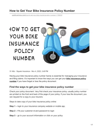 how to get your bike insurance policy number