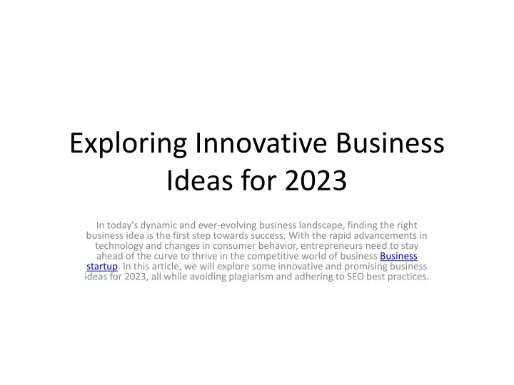exploring innovative business ideas for 2023