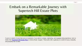 Embark on a Remarkable Journey with Supertech Hill Estate Plots