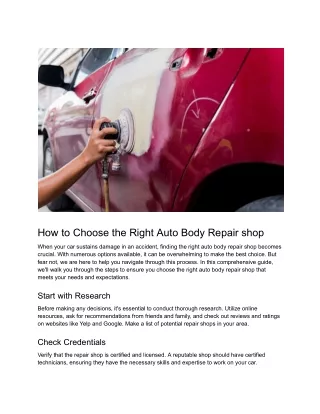 How to Choose the Right Auto Body Repair shop