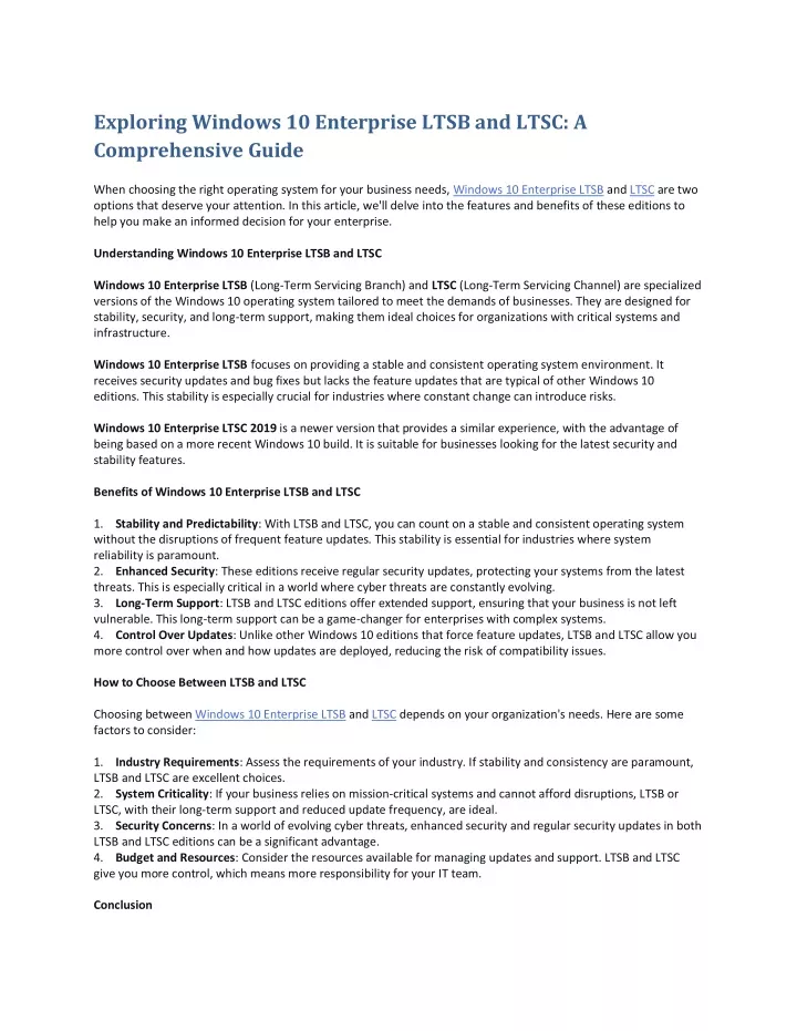 PPT - Exploring Windows 10 Enterprise LTSB and LTSC: A Comprehensive Guide PowerPoint 