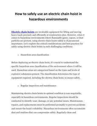 How to safely use an electric chain hoist in hazardous environments