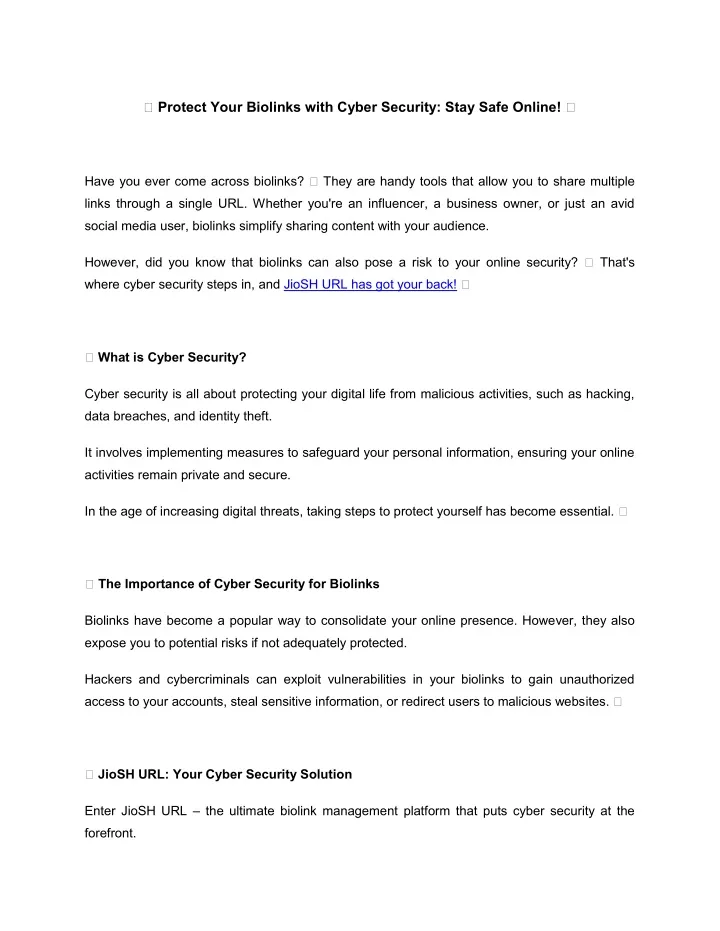 protect your biolinks with cyber security stay
