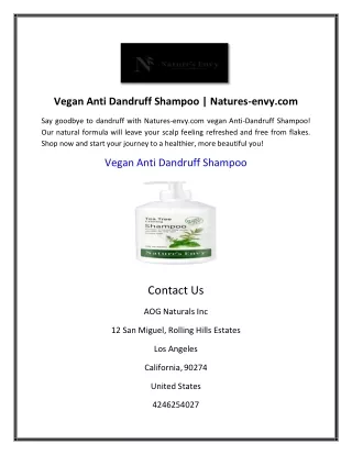 Vegan Anti Dandruff Shampoo | Natures-envy.com