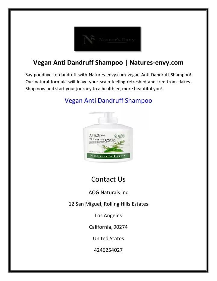 vegan anti dandruff shampoo natures envy com