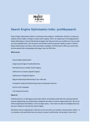 search engine optimisation india profitbysearch