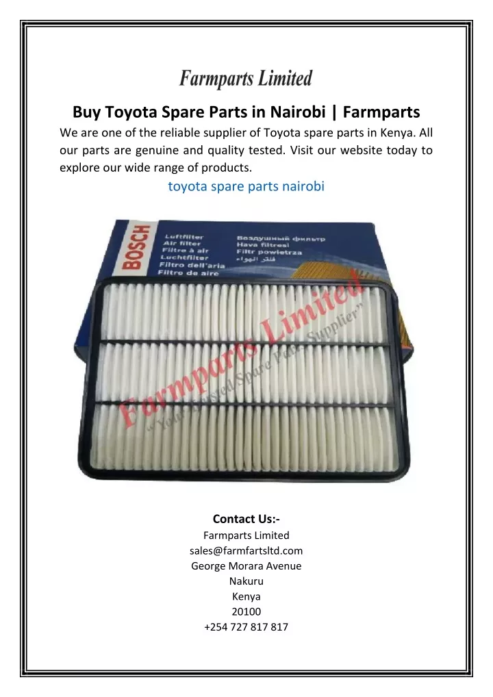 buy toyota spare parts in nairobi farmparts
