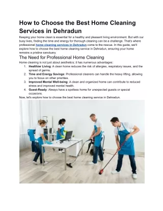 How to Choose the Best Home Cleaning Services in Dehradun