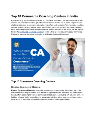 Top 10 Commerce Coaching Centres in India