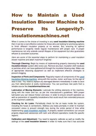 How to Maintain a Used Insulation Blower Machine to Preserve Its Longevity-insulationmachines.net