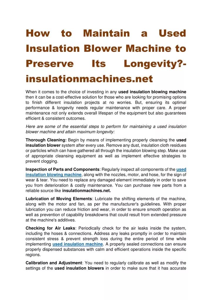 how to maintain a used insulation blower machine